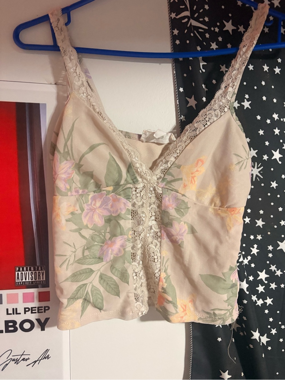 Floral Lace Trim Beige Cami Top
